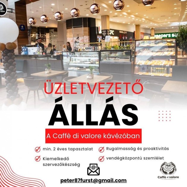 Üzletvezetőt keresünk kávézónkba Székesfehérváron