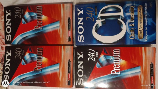 VHS Kazettk Sony 240  --- 4 db. Bontatlan eredeti csomagolsban