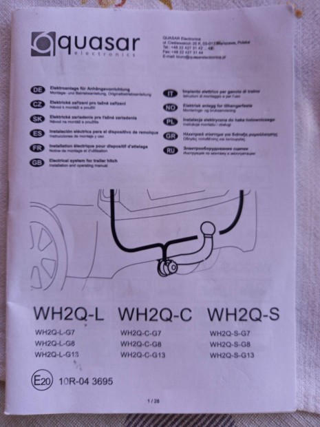 VW B8 vonóhorog kábel
