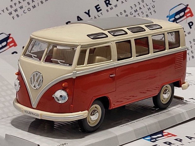 VW Bulli T1 transporter Samba (1962) - piros/krm - Kinsmart - 1:24