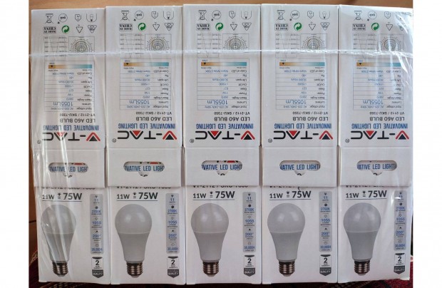 V-TAC E27 11W 2700K (meleg fehr-10db) LED izz g j