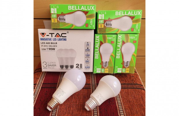 V-TAC E27 15W 4db + Bellalux (Osram) E27 13W 4db LED izz g j