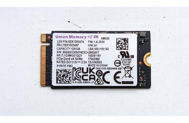Vadonatúj 128 GB , M.2, Nvme SSD - 2242 formátum