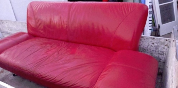 Vagny 3 szemlyes piros br kanap fotel szfa