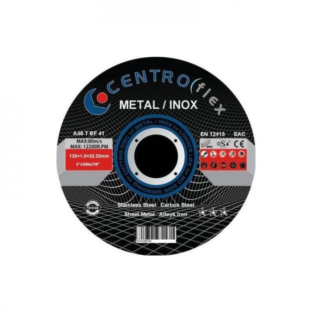 Vágókorong Fém és Inox centroflex 125 x 1 mm