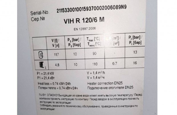 Vaillant 120literes melegviztarolo