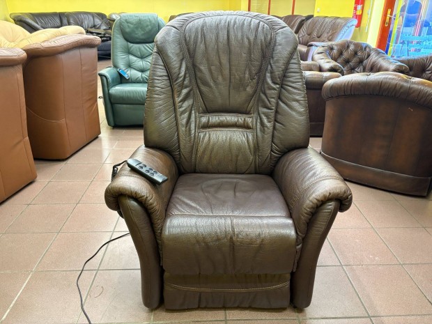 Valódi marhabőr relax TV fotel, kétmotoros távirányítós, barna színben