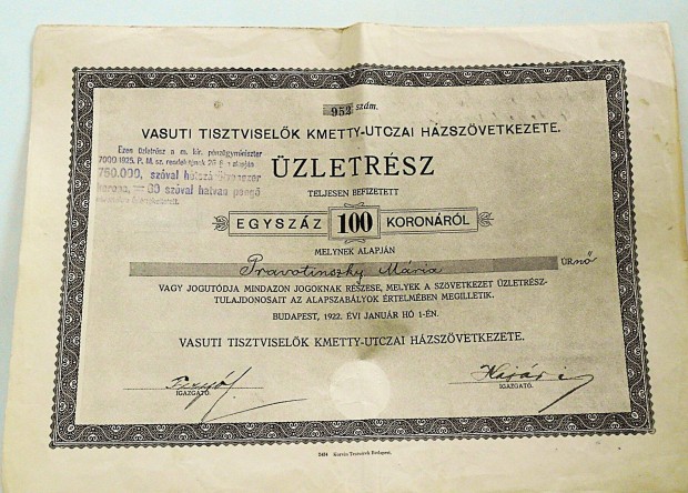 Vasti Tisztviselk Kmetty-Utczai Hzszvetkezete zletrsz 1922