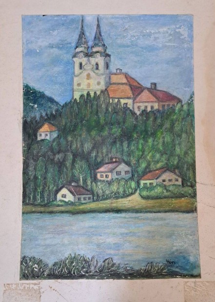 Vn Emil : Folyparti hzak. Tempera karton 60x40 cm