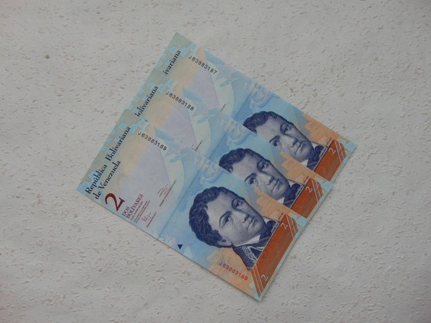 Venezuela 3 darab 2 bolivar 2012 Sorszmkvet Szp bankjegyek 02