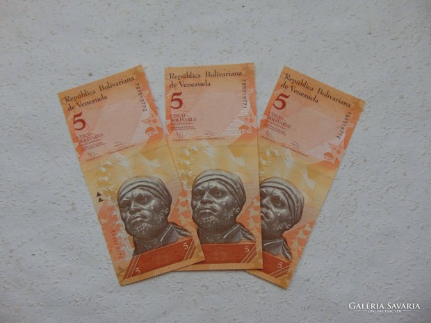 Venezuela 3 darab 5 bolivar 2014 Sorszmkvet 01