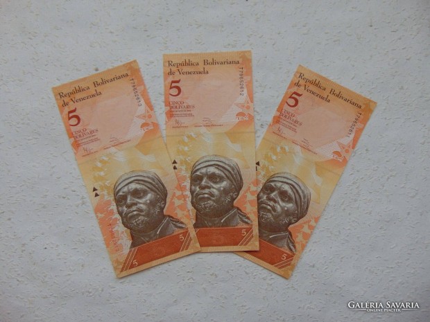 Venezuela 3 darab 5 bolivar 2014 Sorszmkvet Szp bankjegyek