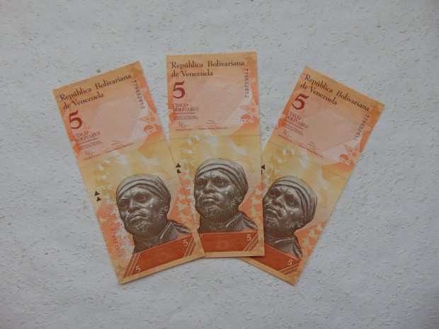 Venezuela 3 darab 5 bolivar 2014 Sorszmkvet Szp bankjegyek