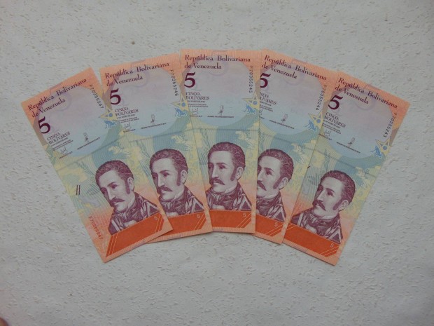 Venezuela 5 darab 5 bolivar 2018 Sorszmkvet Szp bankjegyek