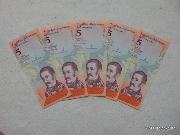 Venezuela 5 darab 5 bolivar 2018 Sorszmkvet Szp bankjegyek