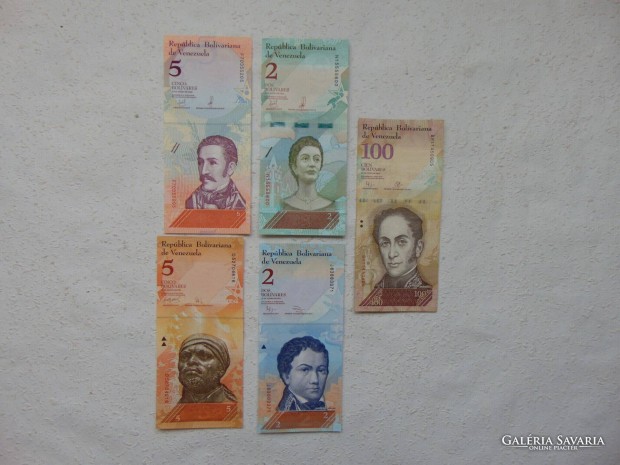 Venezuela 5 darab bolivar bankjegy LOT ! 02