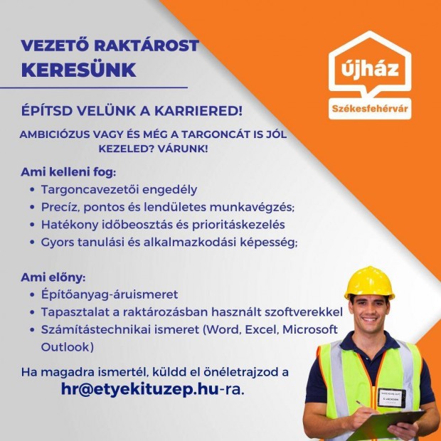 Vezető raktárost keresünk Székesfehérvárra