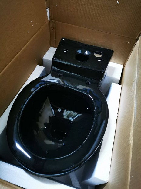 Vidaxl fekete kermia kerek WC, monoblock WC,
