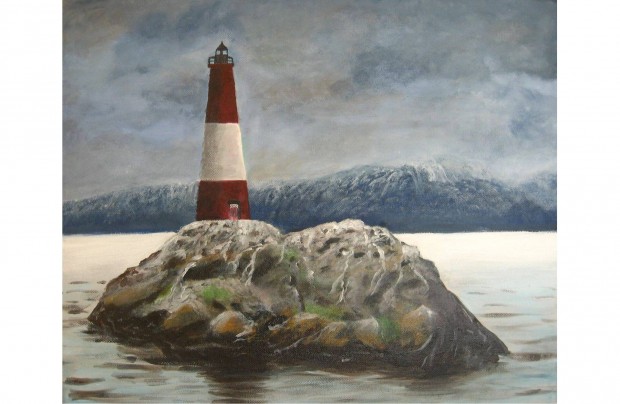 Világítótorony, lighthouse akril festmény 38X46 cm