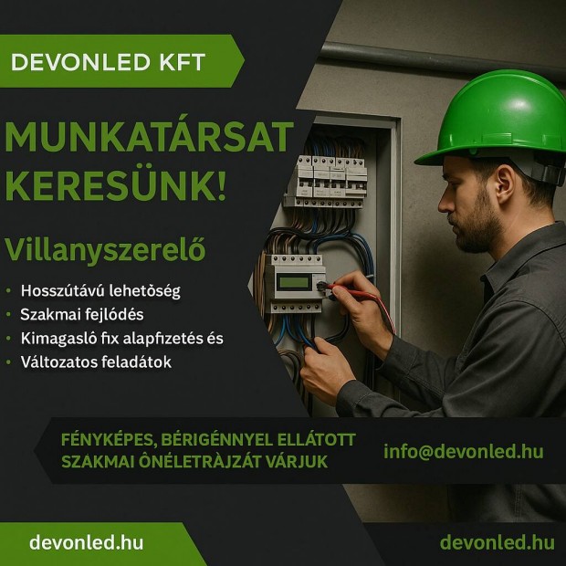 Villanyszerelő munkatársat keresünk