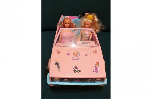 Vintage Barbie autó - Mattel 1981. Pink VW Cabriolet - három babával