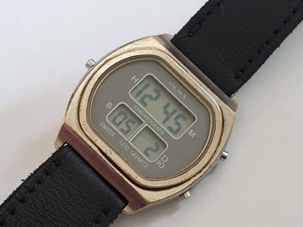 Vintage Olma LCD Quartz Swiss Chronograph Frfi Karra 1981-Bl