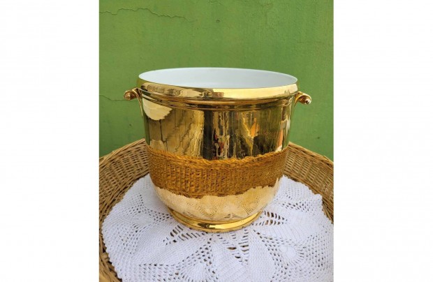 Vintage, jelzett, olasz Este fajansz dsan aranyozott nagy urna kasp