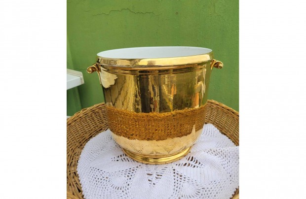 Vintage, jelzett, olasz Este fajansz dsan aranyozott urna kasp