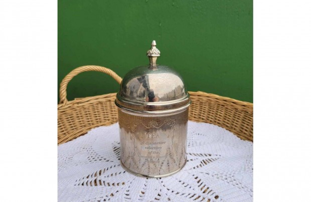 Vintage kerek ezstztt fm Tea doboz