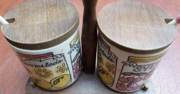 Vintage porcelán tároló edény + kanál