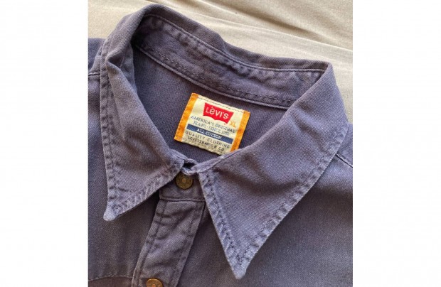 Vintage retró 1990's orange tab Levis munkás vászon ing réz patentos