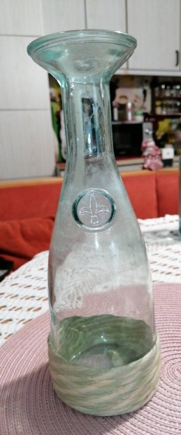 Vintage üveg kiöntő, palack anjou liliom mintával