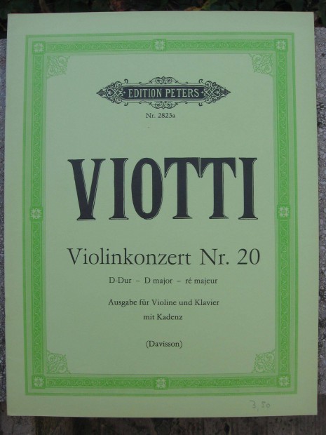Viotti: D-dúr hegedűverseny Nr.20. kotta, hegedű