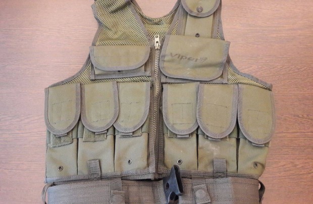Viper taktikai mellény, tártartókkal, zöld színű, airsoft játékhoz