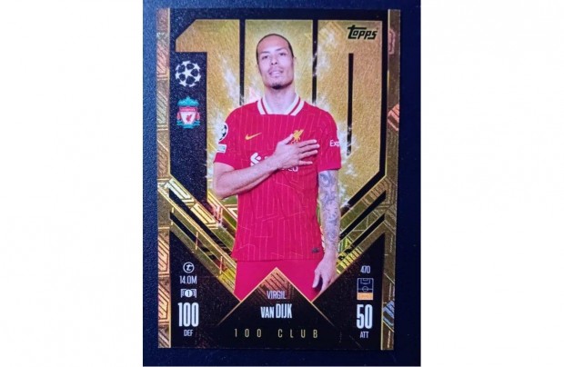 Virgil van Dijk Liverpool 100 Club focis krtya Match Attax 2025