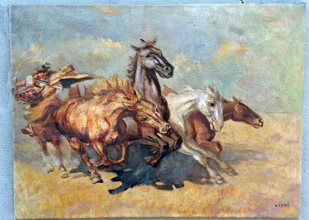 Viski Jnos (1891-1987) Vgtz lovak.Olaj,vszon