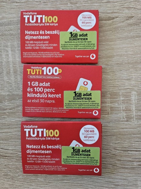Vodafone Tuti 100 feltltkrtys SIM krtya