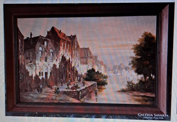 Vojnits Richárd (1942-): hangulatos életkép 50 x 80 cm festmény