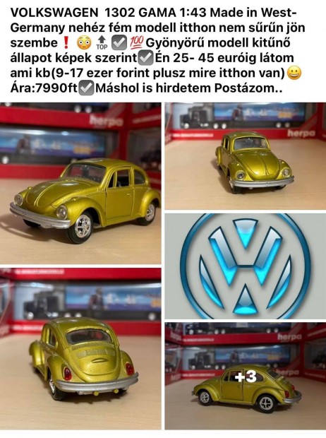 Volkswagen 1302 Gama 1:43 Made in West-Germany