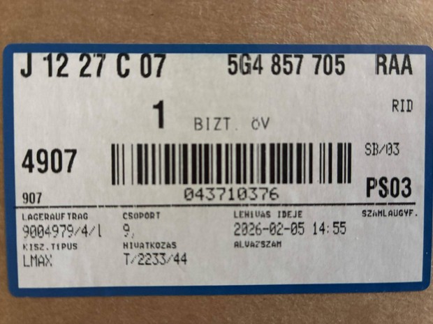 Volkswagen Golf7 �j gy�ri biztons�gi �v 5G4857705 RAA