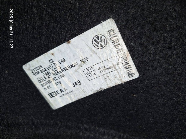 Volkswagen Golf 7 MK7 szövet csomagtértálca. Pótkerék alá