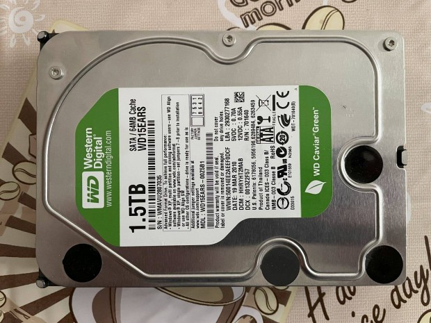 WDC WD15EARS-00Z5B1 3,5" SATA 1.5TB merevlemez HDD tesztelt 100/4