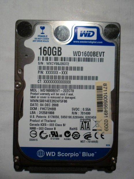 WD 160gb. laptop hdd