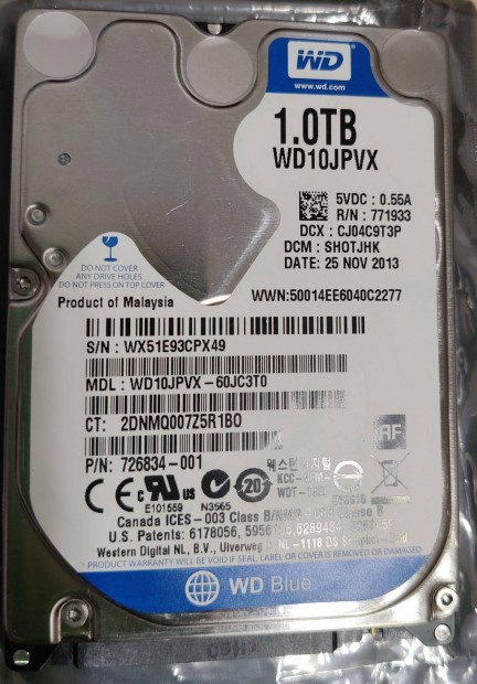 WD 1TB Laptop merevlemez HDD