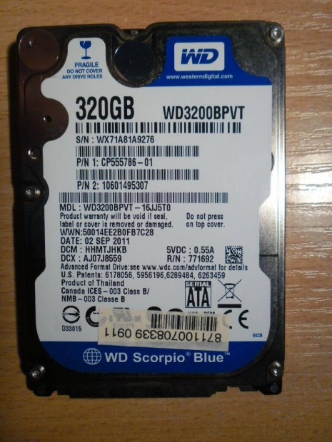 WD 320gb sata laptop hdd 100/100