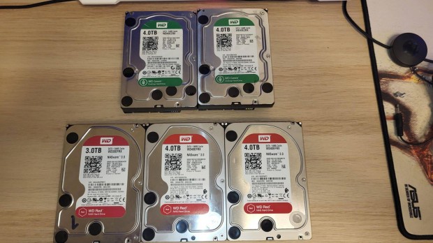 WD 3TB s 4TB Green s Red HDD-k eladk 100% llapotban