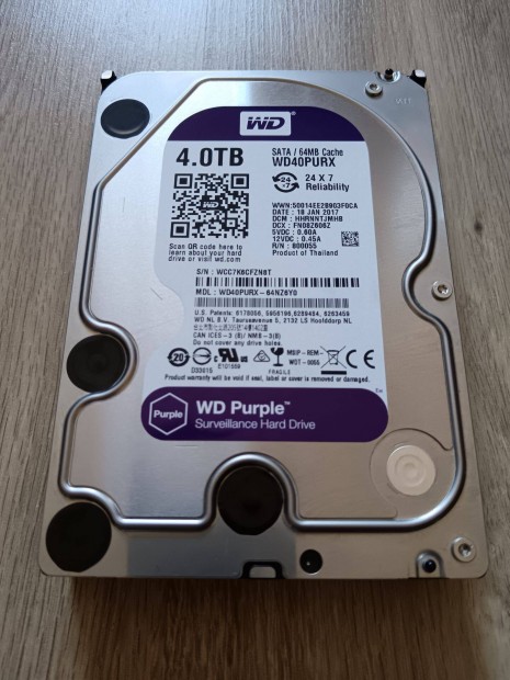 WD 4TB HDD SATA3 Purple 64MB cache WD40Purx 100/100