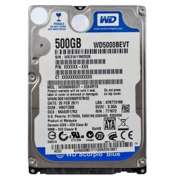 WD Blue 500GB Sata - 100/100 - Hibtlan