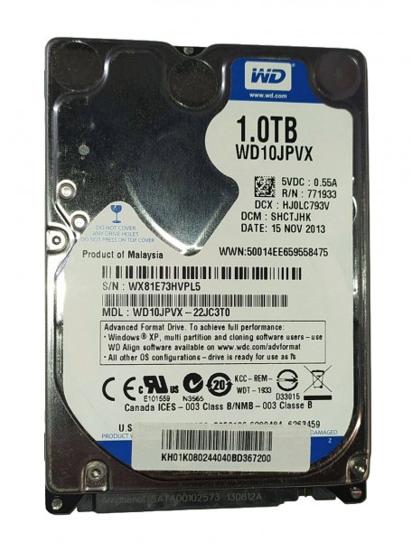 WD Western Digital 1TB laptop / notebook HDD merevlemez SATA 100/100