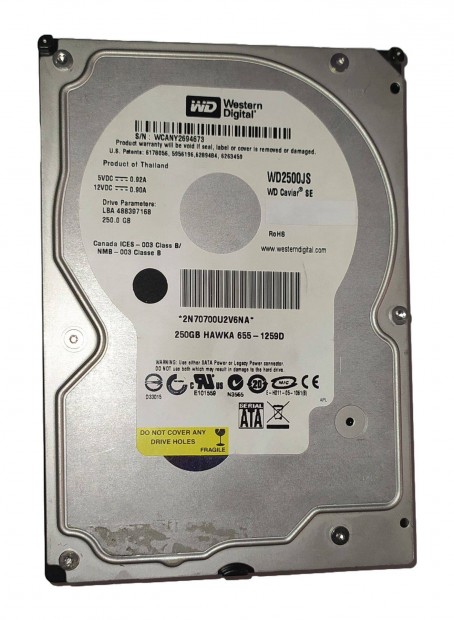 WD Western Digital 250GB HDD merevlemez SATA 3.5" 100/100 #4673